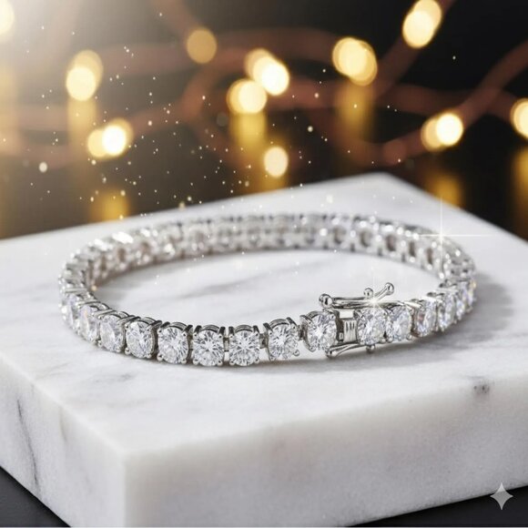 Diamond Tennis Bracelet, Exquisite Tennis Chain Inlaid with Synthetic Zirconia - Picture 7 of 7